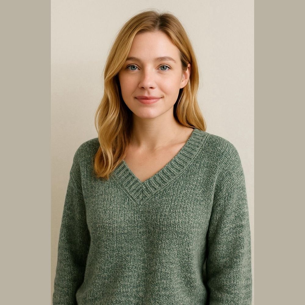 Margeaux & Ellie Green V-Neck Knit Sweater Womens Large Long Sleeve Fall Casual